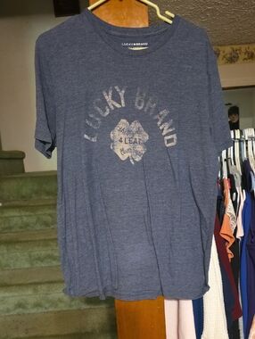Lucky Brand Heather Navy Graphic Tee with Clover
